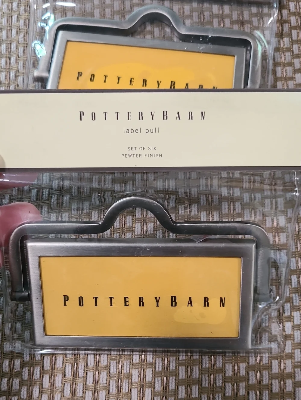 Pottery Barn Pewter Label Pulls Set of Six Drawer Handle Baskets Organization